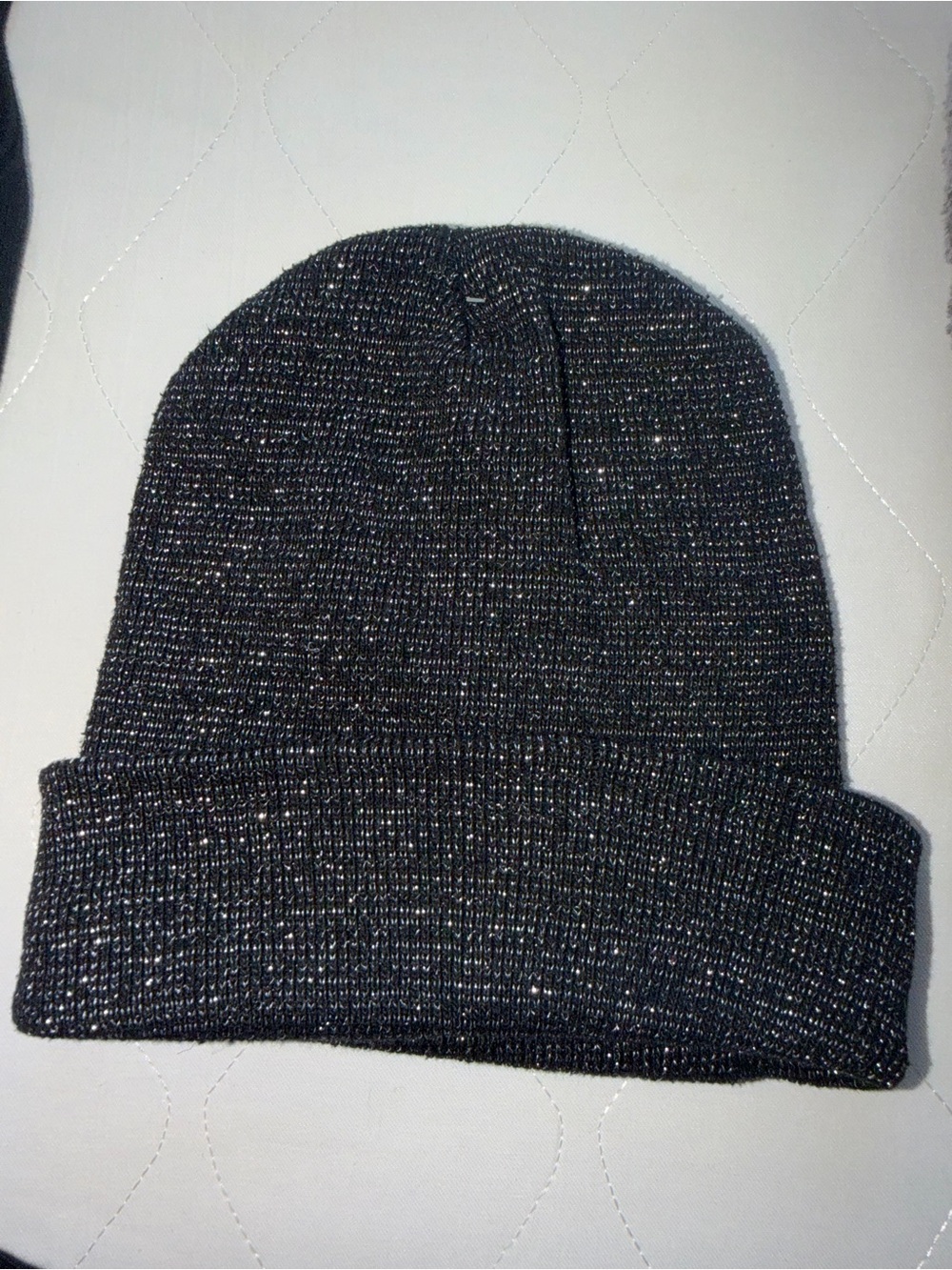 Black Sparkle Knit Beanie Hat - Women